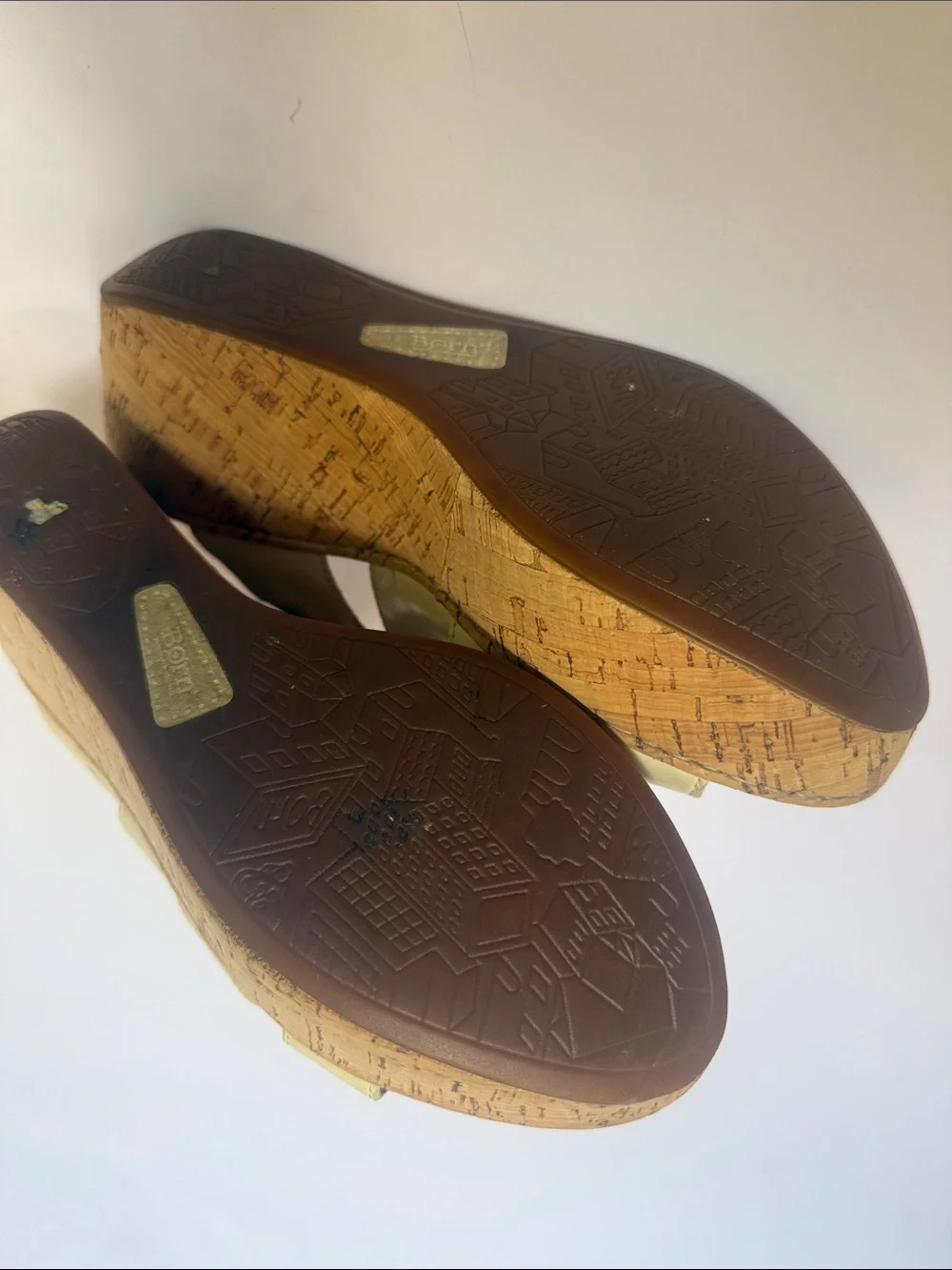 Born Cream Leather Cork Wedge Slide Sandals